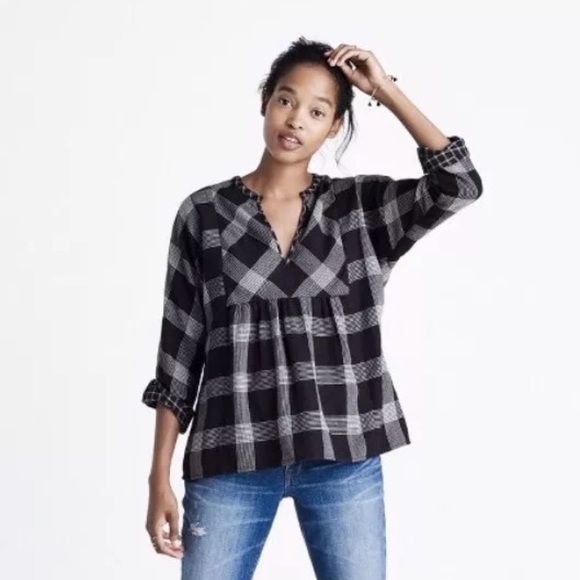 Madewell Tops - Madewell popover Black Plaid shirt XXS